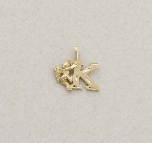 Unbranded Jewelry - Pendant Only 14k Yellow Gold Letter K Initial Monogram Angel Pendant 1/2" x 5/8"